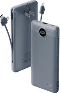 VRURC Portable Charger Built-in Cables and AC Wall Plug, USB C Power Bank 10000mAh, Travel Battery Portable Phone Charger Compact Lightweight External Battery Pack for Smart Phones, Tablets etc-Grey