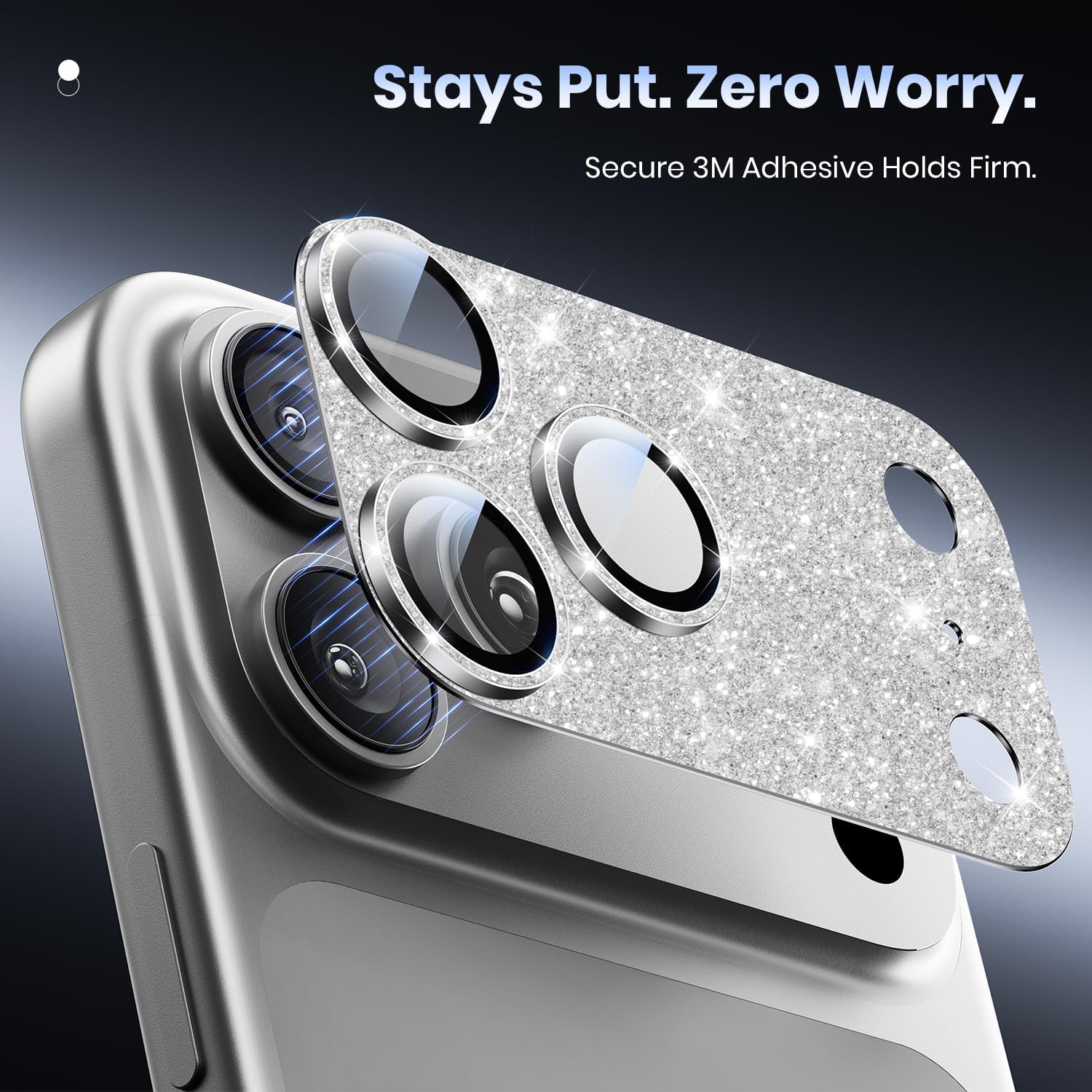 Hoerrye for iPhone 17 Pro Camera Lens Protector - [12FT Shatterproof Military Grade] [Strong Adsorption] Metal Top 9H+ Tempered Glass Camera Screen Full Cover Case Friendly,Glitter Silver