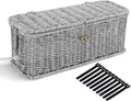 Cable Management Box, Woven Rattan Cord Hider With Lid & Button Lock, Floor Cord Holder for Power Strip USB Hub, Boho Desk Wicker Wires Storage Cable Organizer Box(grey)