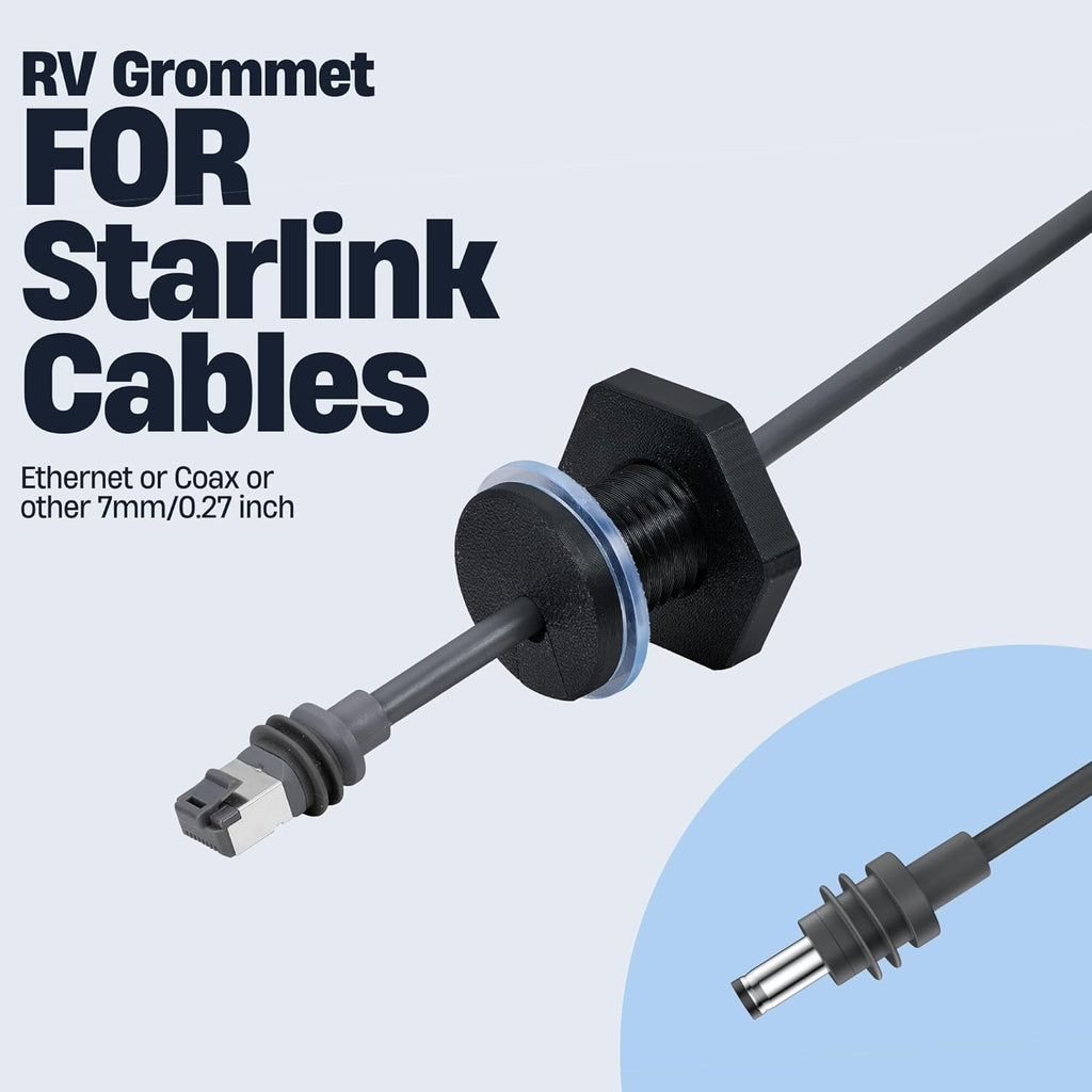 RV Cable Passthrough for Starlink mini, RV Cable Grommet Compatible with Starlink, Ethernet, Coax, Water-Resistant and Anti-Drop RV Cable Routing(Black)