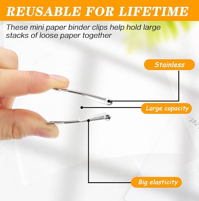 Jetec 200 Pack 1in/25mm White Metal Binder Clips Bulk Medium Reusable Fold Back - Image 3