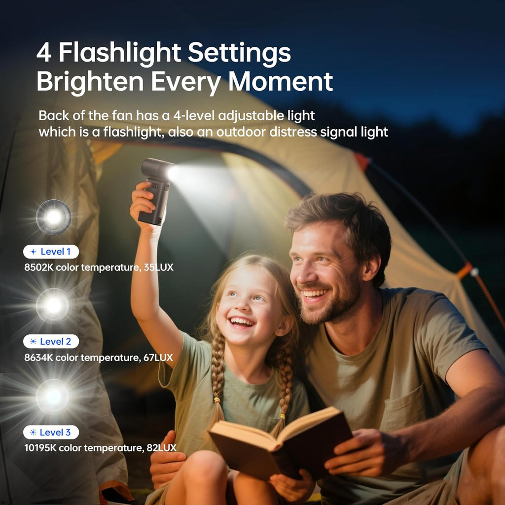 JISULIFE Portable Handheld Fan Ultra2, 9000mAh Max 25 Hrs, 5 IN 1, 100 Speed Turbo Fan Rechargeable 18W Power Bank with Flashlight, Metal Shell Multi-Function Travel Essentials Gifts for Men-Grey