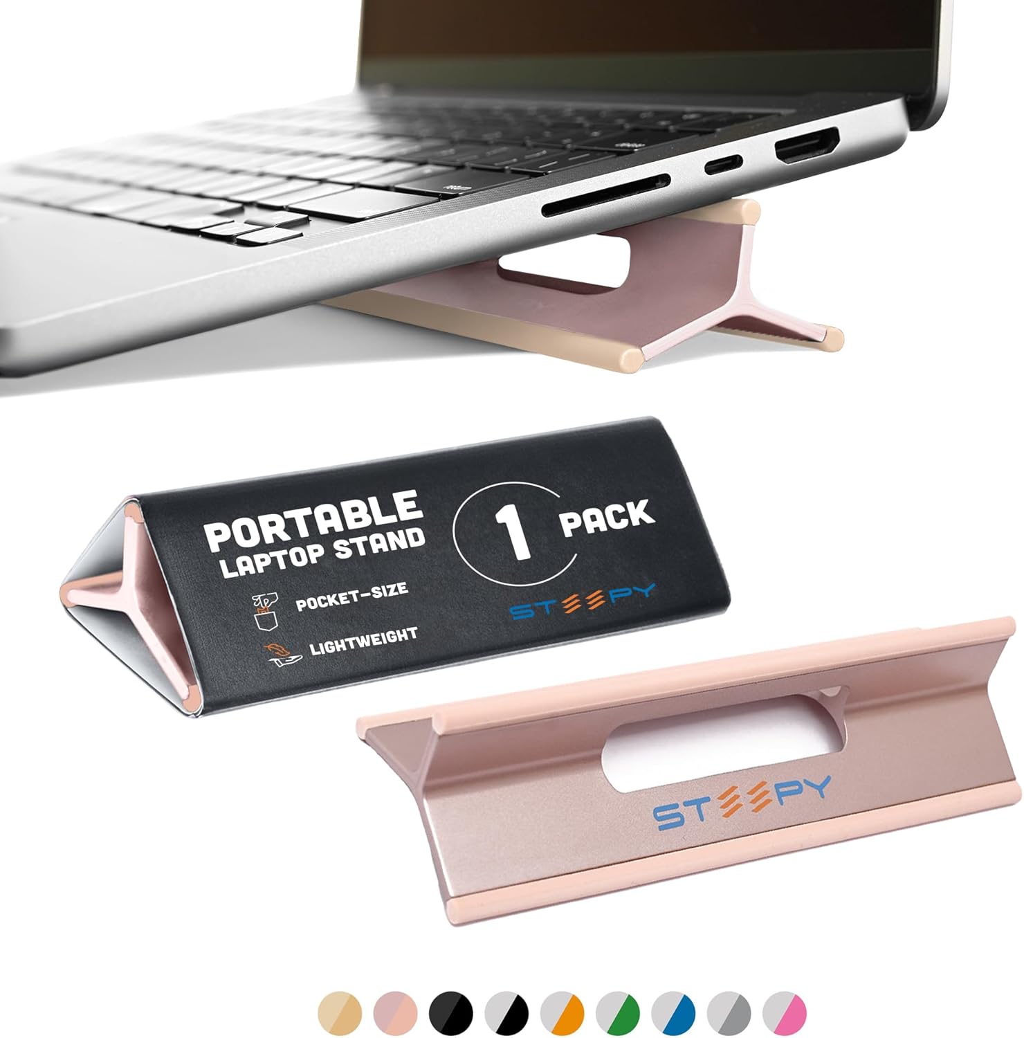 Steepy Portable Laptop Stand for Desk – Adjustable Height, & Portable Laptop Holder – Ergonomic Computer Stand for Cooling & Comfort – Slip-Proof, Sturdy Design – Universal Fit for 13-17 Inch Devices