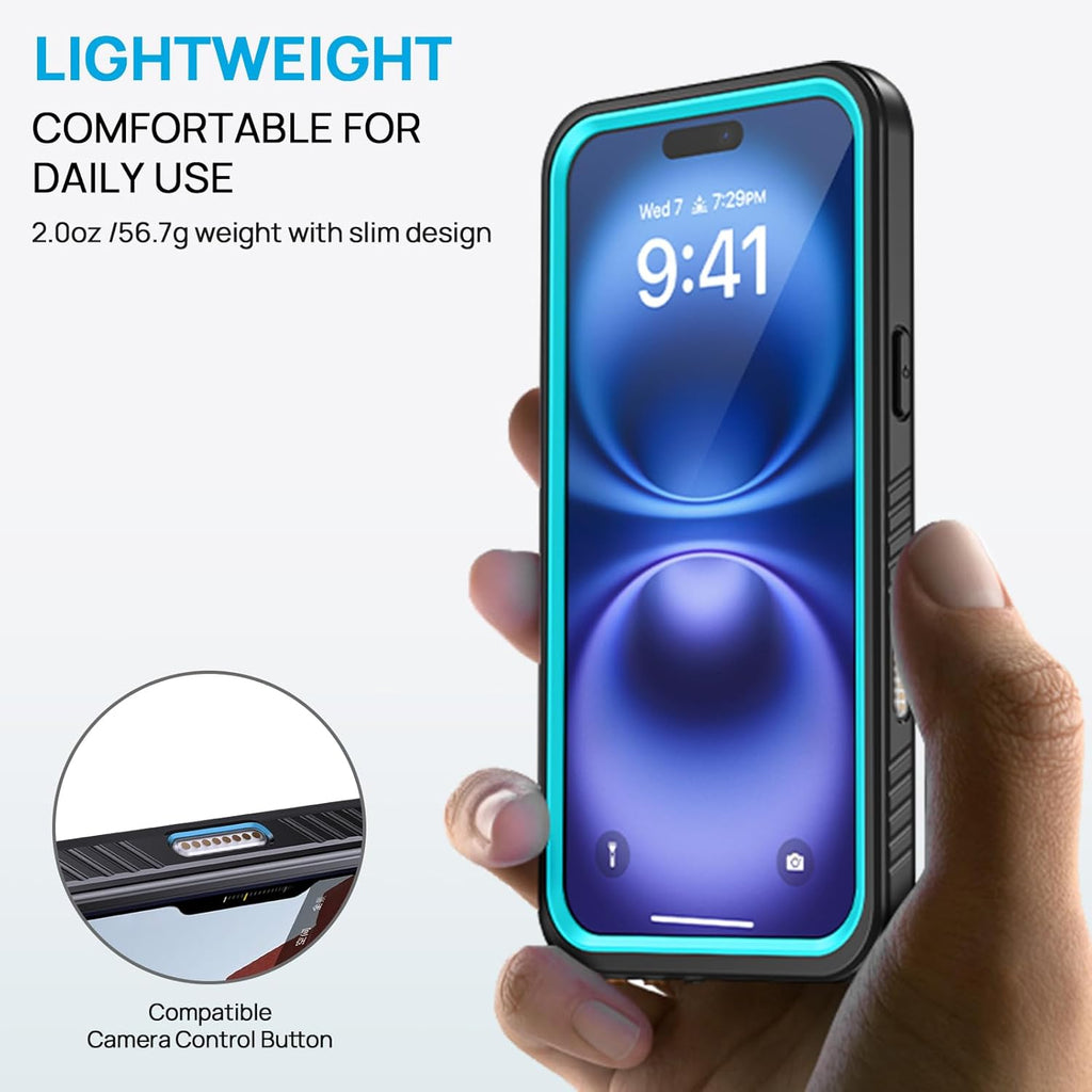 Lanhiem for iPhone 16 Case, IP68 Waterproof Dustproof Shockproof Cases with Built-in Screen Protector, 360 Full Body Protective Heavy Duty Rugged Phone Cover for iPhone 16-6.1 inch (Blue)