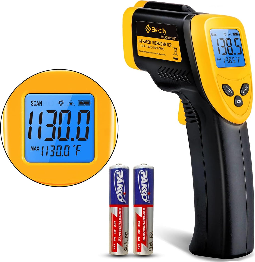 Etekcity Infrared Thermometer Temperature Gun 1080, -58°F to 1130°F for Meat Food Pizza Oven Griddle Accessories, Heat Gun for Cooking, Kitchen, Fridge, Reptile,BBQ