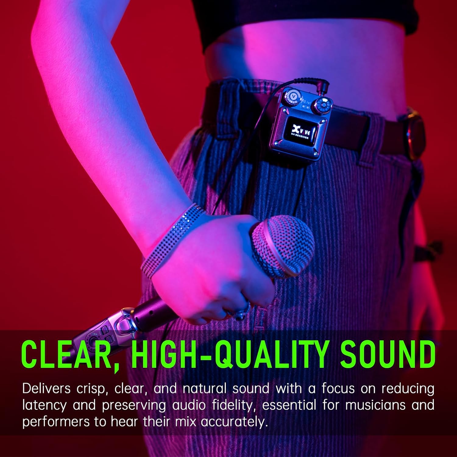 Xvive U4R2 Wireless in-Ear Monitor System Professional IEM System 1 Transmitter and 2 Beltpack Receiver for Studio, Band Rehearsal, Live Performance (U4R2)
