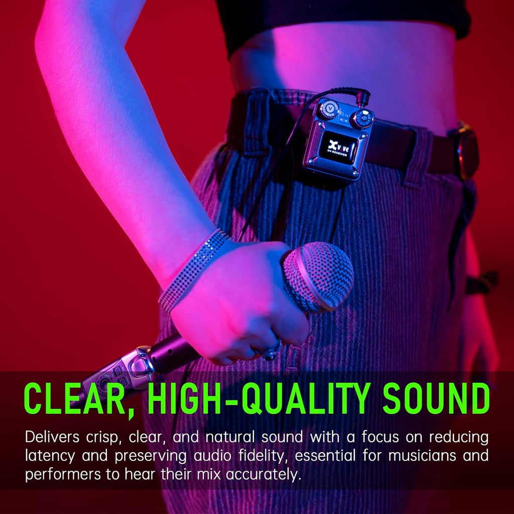 Xvive U4R4 Wireless in-Ear Monitor System Professional IEM System,1 Transmitter and 4 Beltpack Receiver for Studio, Band Rehearsal,Live Performance(U4R4)