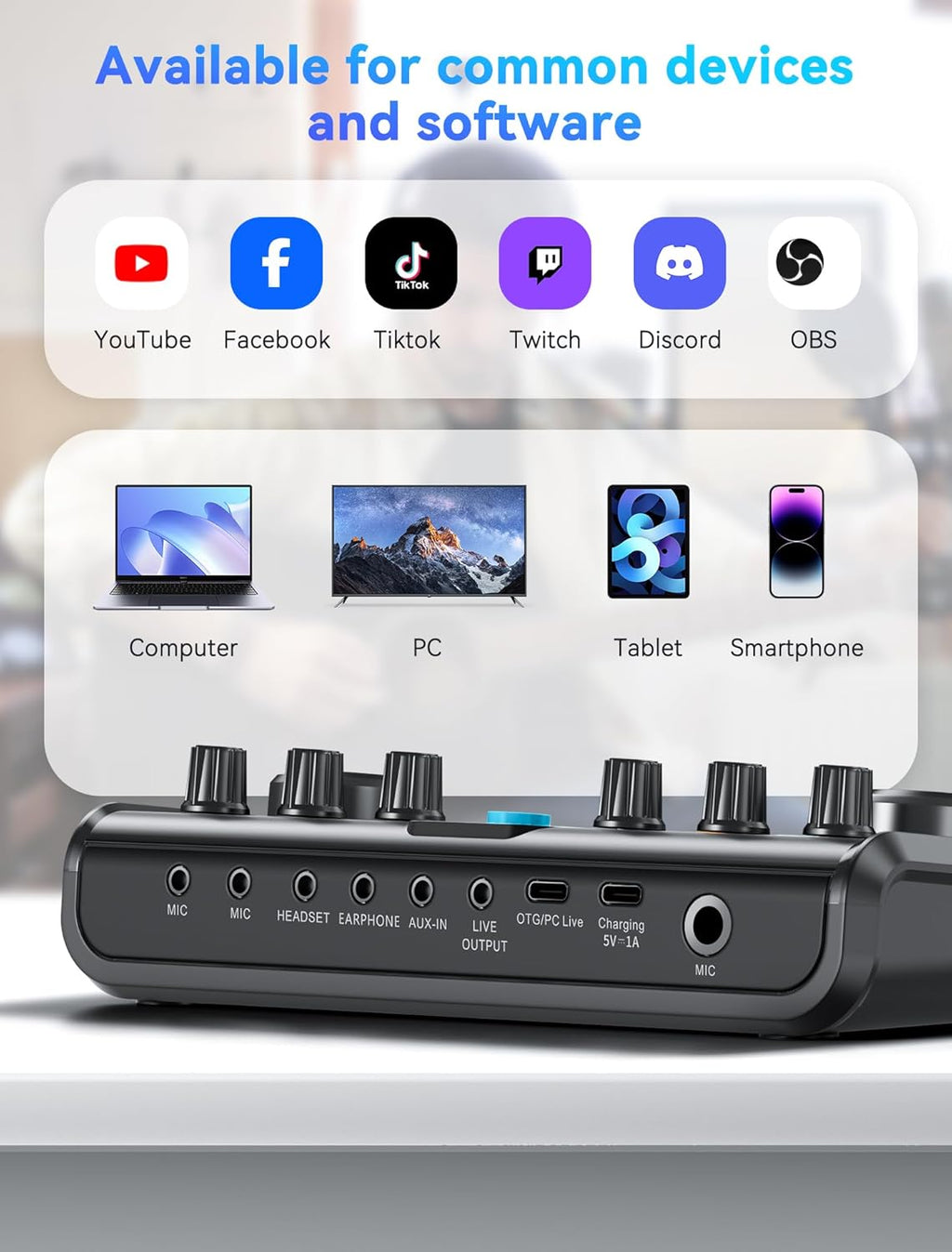 SINWE Podcast Equipment Bundle,Audio Interface with Studio Condenser Microphone for Smartphone & PC,Plug-and-Play Live Sound Card,Perfect for Streaming, Singing, YouTube & Gaming