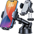 HTU 2025 Best Car Phone Holder 【Ultimate 5-in-1 & Upgraded 100+LBS Strongest Suction】【True Military-Grade & Safety Cert】 360° Windshield Dashboard Vent Mount Stand for iPhone Android & Truck, Grey