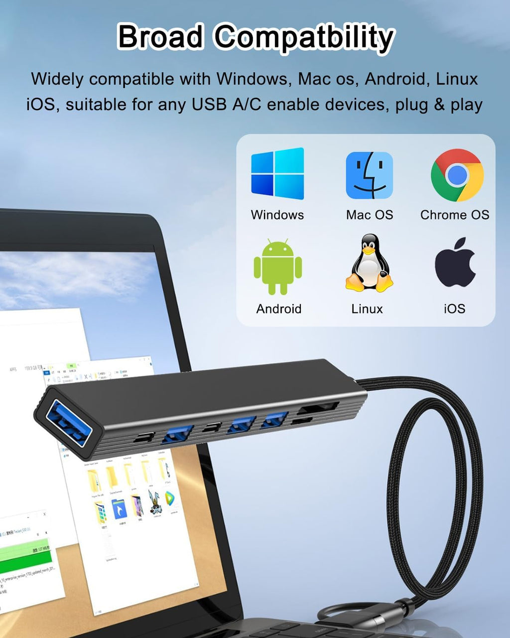 VIENON 8 in 1 USB C Hub With SD Card Reader, USB 3.0/2.0 Ports, USB-C Adapter for Laptop, MacBook, iPad Pro, iMac - Aluminum