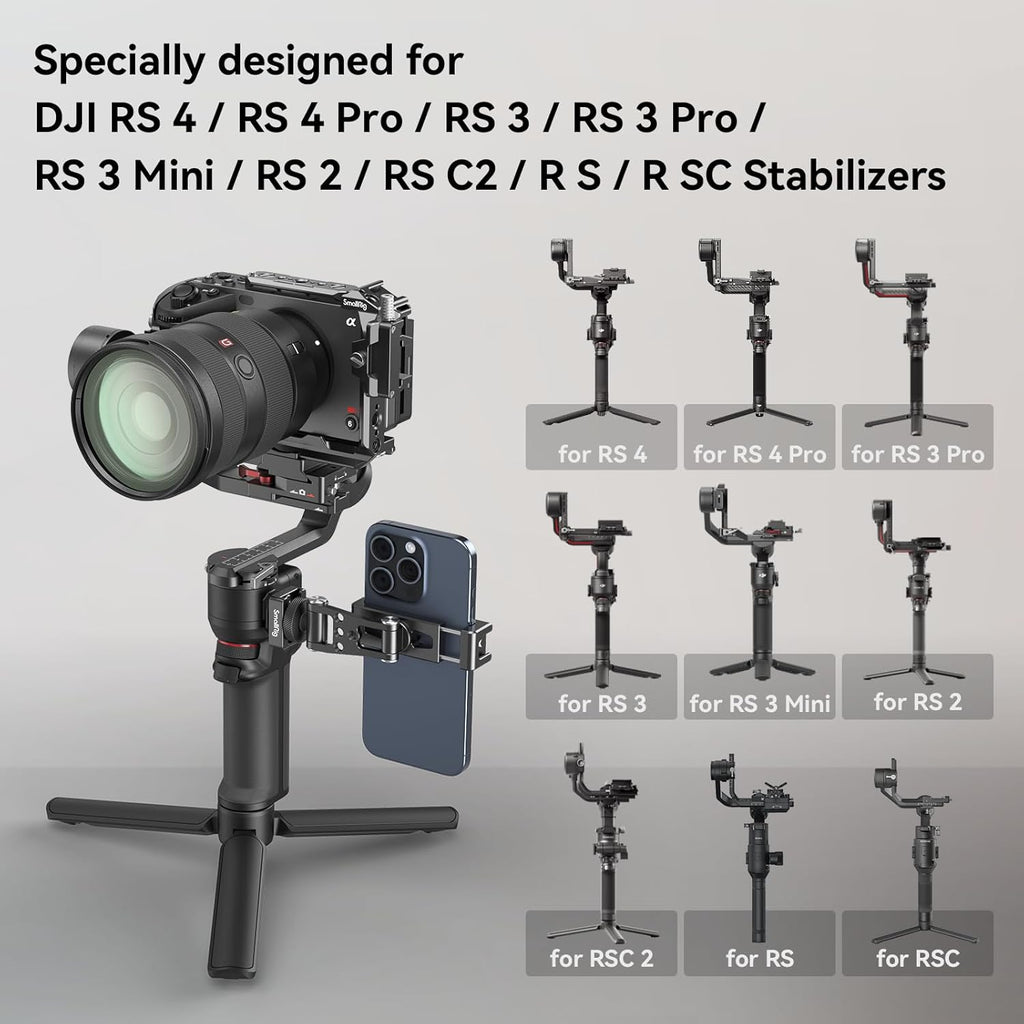 SMALLRIG Universal Phone Tripod Mount, Metal Cell Phone Mount with Cold Shoe Mount and M4 Screws for DJI RS 4 Mini/Pro, Free Adjustment Phone Mount Adapter for iPhone 17 16, for Samsung Galaxy- 4301