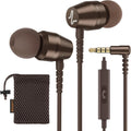 LUDOS OMNITONE Wired Earbuds in-Ear Headphones, 5 Year Warranty, Earphones with Microphone, 3.5 mm Jack Corded Ear Buds, Videoconference for iPhone, Samsung, Laptop, Kids, School Students - Brown