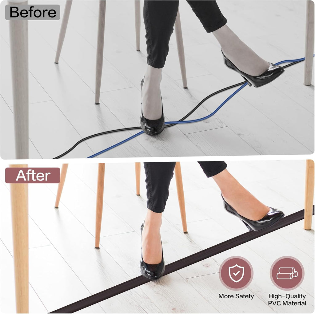 Floor Cord Cover Self Adhesive Cord Hider Floor Extension Cord Covers for Floor Power Cord Protector Cable Management Prevent Cable Trips Cable Cavity 0.32" W x 0.32" H (Dark Walnut, 3.3Ft)
