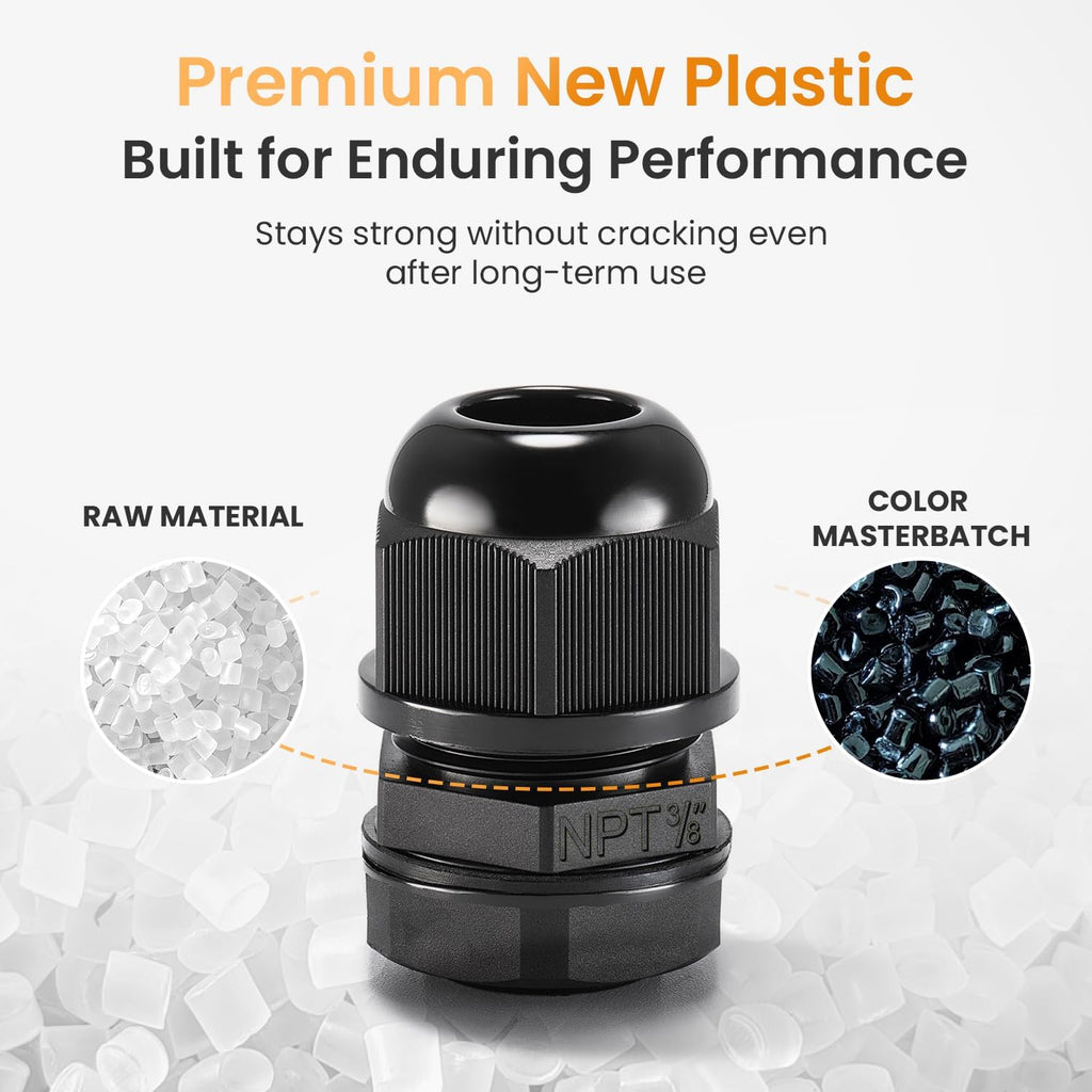 QILIPSU 12pcs 3/8" NPT Cable Gland Waterproof IP68 Nylon Cable Pass Through Cord Grip Connector Strain Relief Wire Grommet