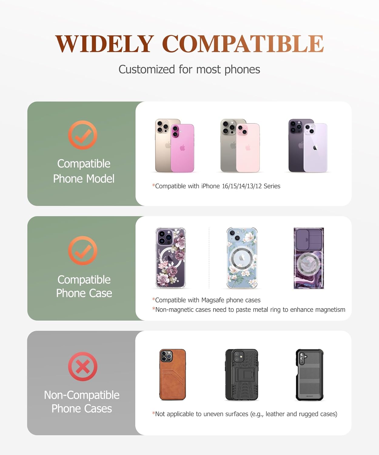 GVIEWIN Magnetic Phone Ring Holder, Compatible with MagSafe Phone Grip with Adjustable Stand, Magnet Phone Ring Kickstand for iPhone 16 Pro Max/Plus/15/14/13/12 Series/Other Phones (Flowing Sakura)