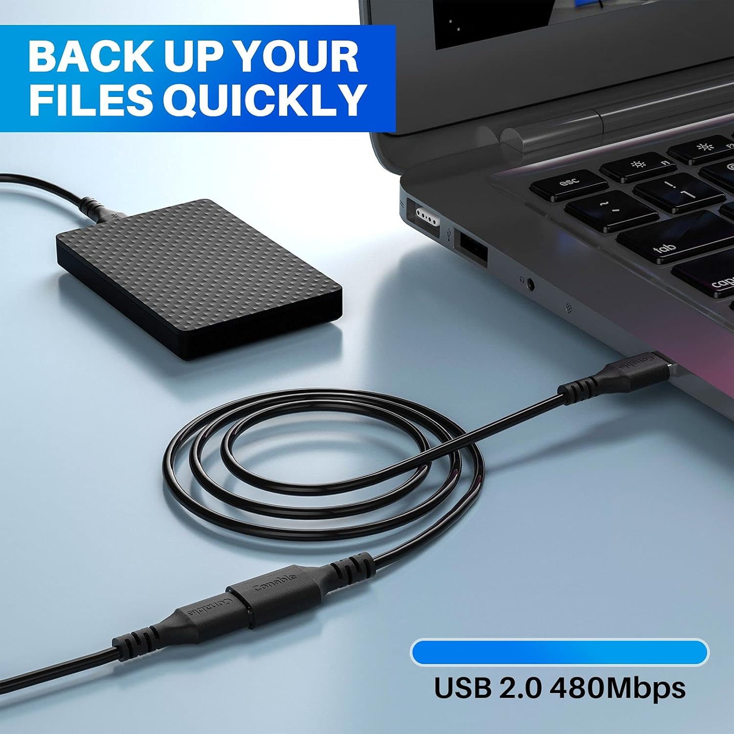 3 Pack USB Extension Cable 8 FT, USB 2.0 Type A Male to Female Extender Cord Adapter, Compatible with Printer, Keyboard, Mouse, Flash Drive, Hard Drive, Controller, Black Cable with 5 Cable Ties