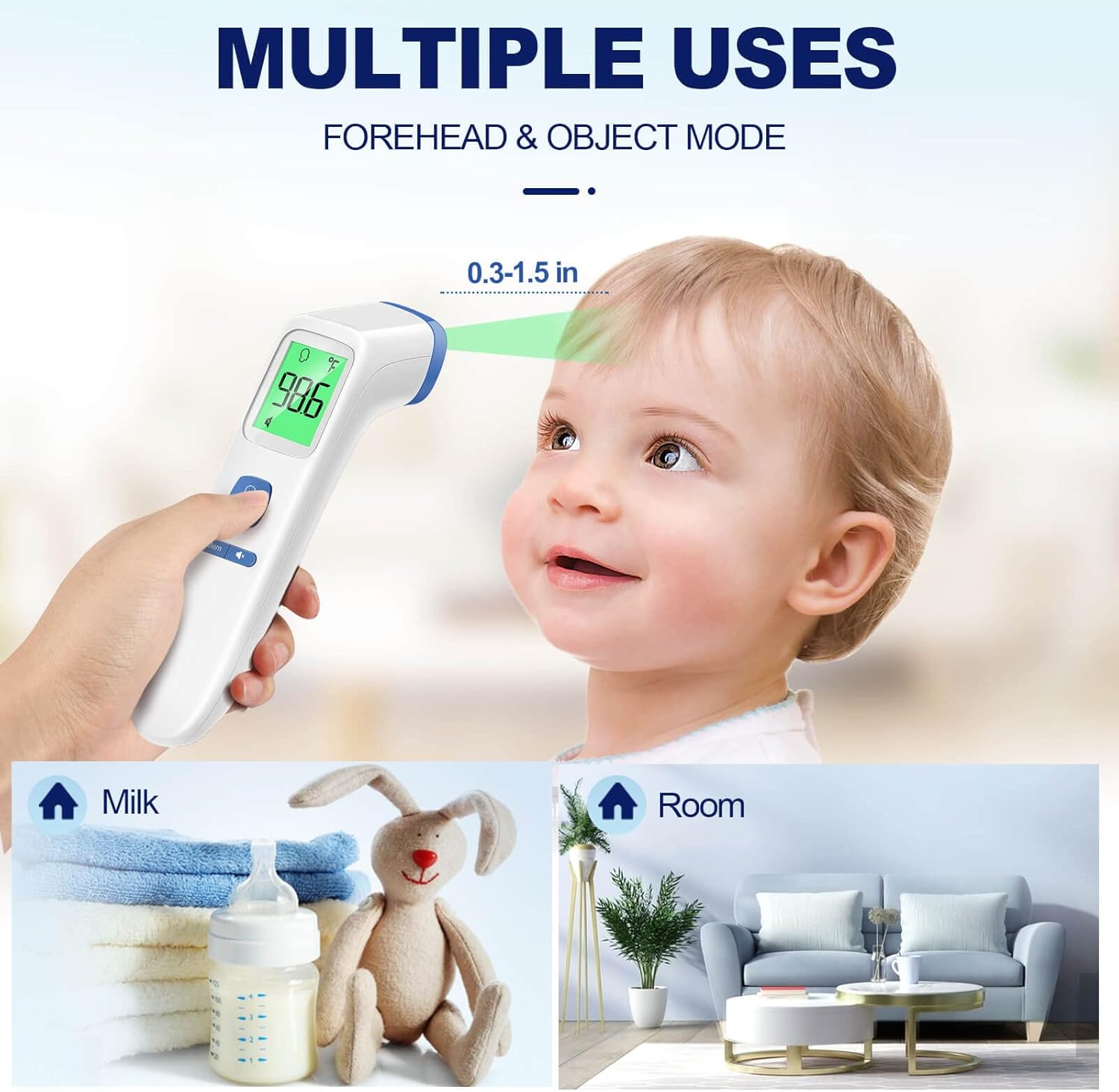 Thermometer for Adults and Kids, Digital Forehead Thermometer with Fever Alarm, Silent Mode & 35-Set Memory, Object 2 in 1 Mode