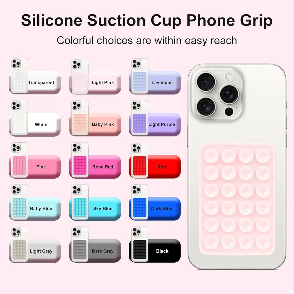 2PCS Silicone Suction Phone Case Mount, Non Slip Suction Cup, Hands-Free Phone Accessories Holder for Selfies and Videos, Silicone Adhesive Stand Sticky for Cell Phone Light Pink