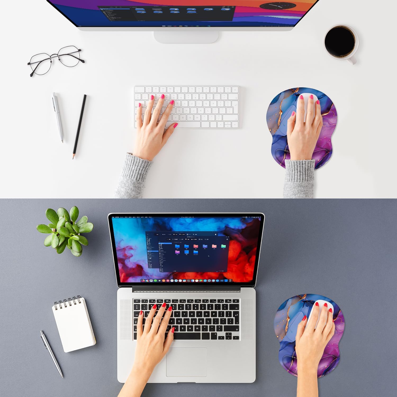 ITNRSIIET Ergonomic Mouse Pad with Comfort Gel Wrist Rest, Non-Slip PU Base, Smooth Textured Surface, Reduces Hand Fatigue & Wrist Pain, 8.7 x 7.2 Inch for Office Gaming Home, LiquidGold