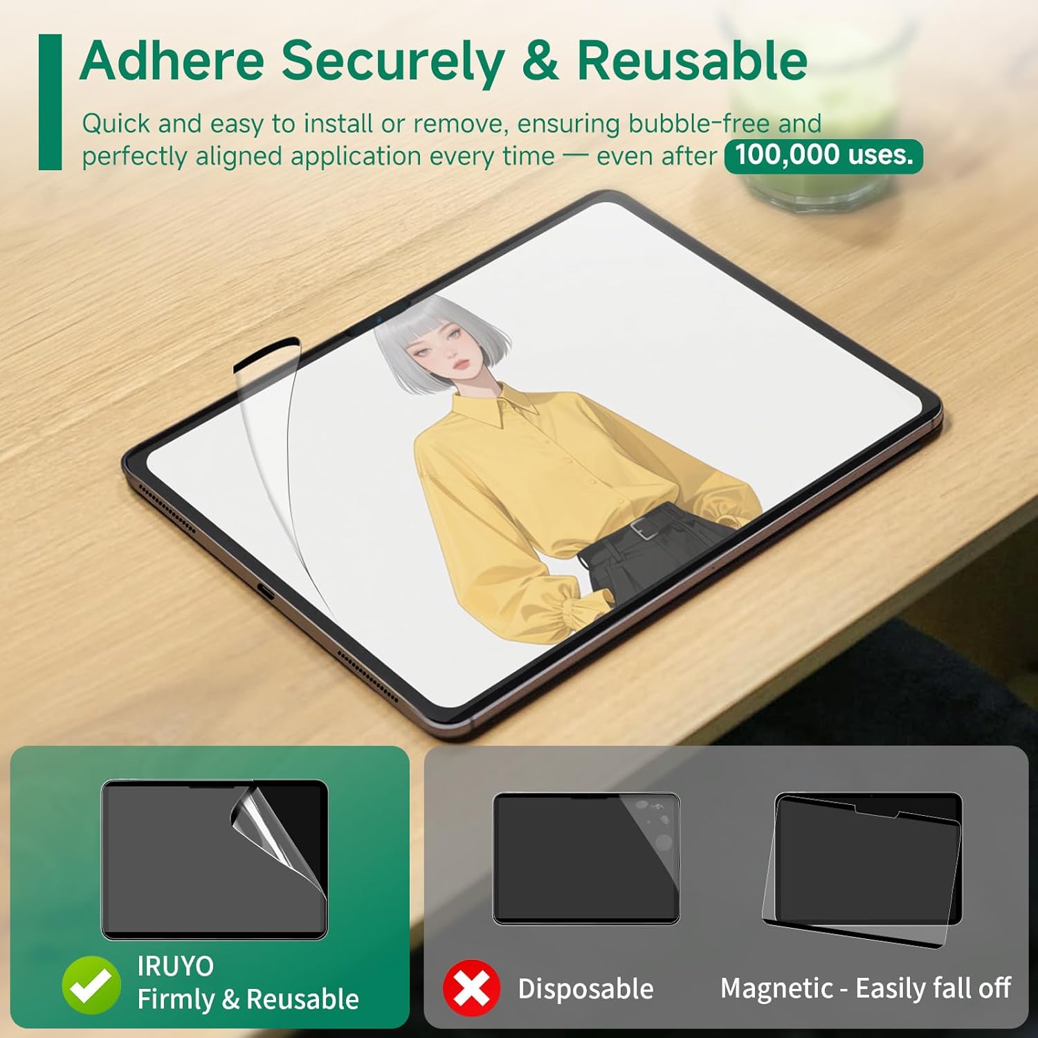 Nano-Suction Paper Feel Screen Protector for iPad 11th/10th Generation A16 (11/10.9 Inch, 2025/2022), Removable, Reusable, Write as Real Paper, Anti Glare, Stable, Matte Finish