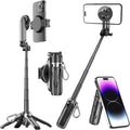 Magnetic Tripod for Phone with Remote Control, Extendable Selfie Stick Handle Grip Pocket Size, 4-in-1 Mini Phone Grip, 10m Wireless Shutter for iPhone Android Phones （Black）