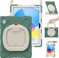 BRAECN Case for iPad (A16) 11th/10th Generation 11”/10.9'' 2025/2022-Heavy Duty Rugged Silicone Cover with Pencil Holder/Rotating Handle Grip/Stable Kickstand/Adjustable Shoulder Strap, Emerald Green