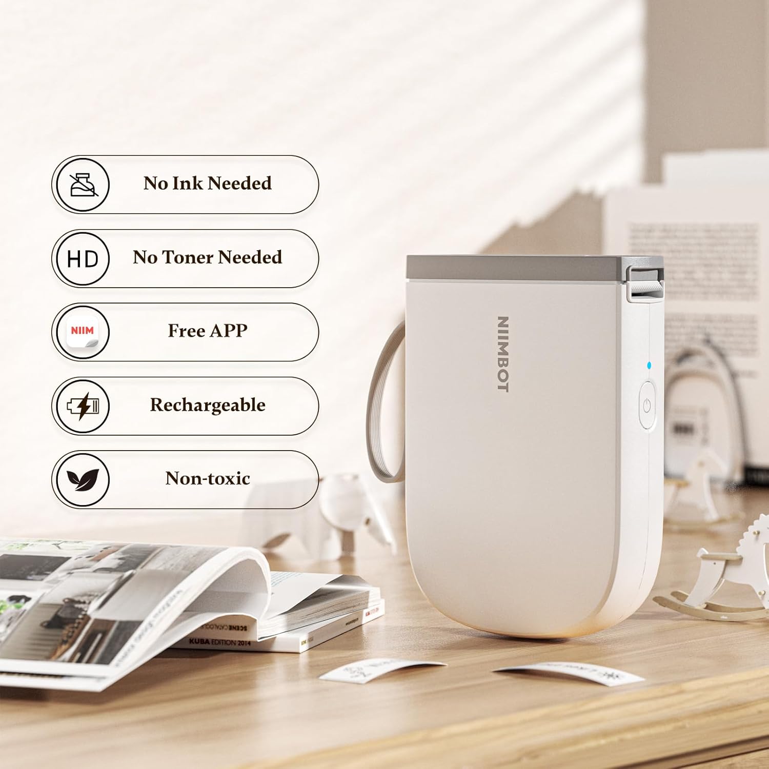 NIIMBOT Label Maker with Tape D11 0.5 Inch Bluetooth 300 DPI Portable Label Printer Rechargeable White
