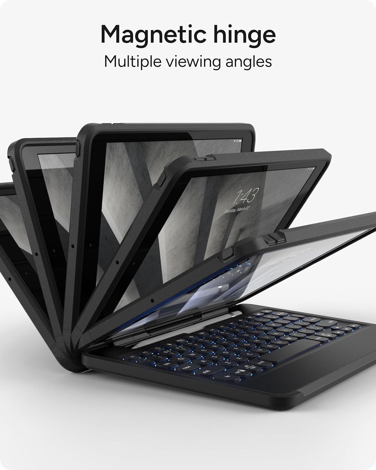 ZAGG Rugged Book iPad Case with Detachable Magnetic-Hinged Keyboard for iPad Air 3, iPad Pro 10.5" & 10.2" (9th Gen), Multi-Device Bluetooth, Apple Pencil Holder, Long-Lasting Battery, Wireless, Black