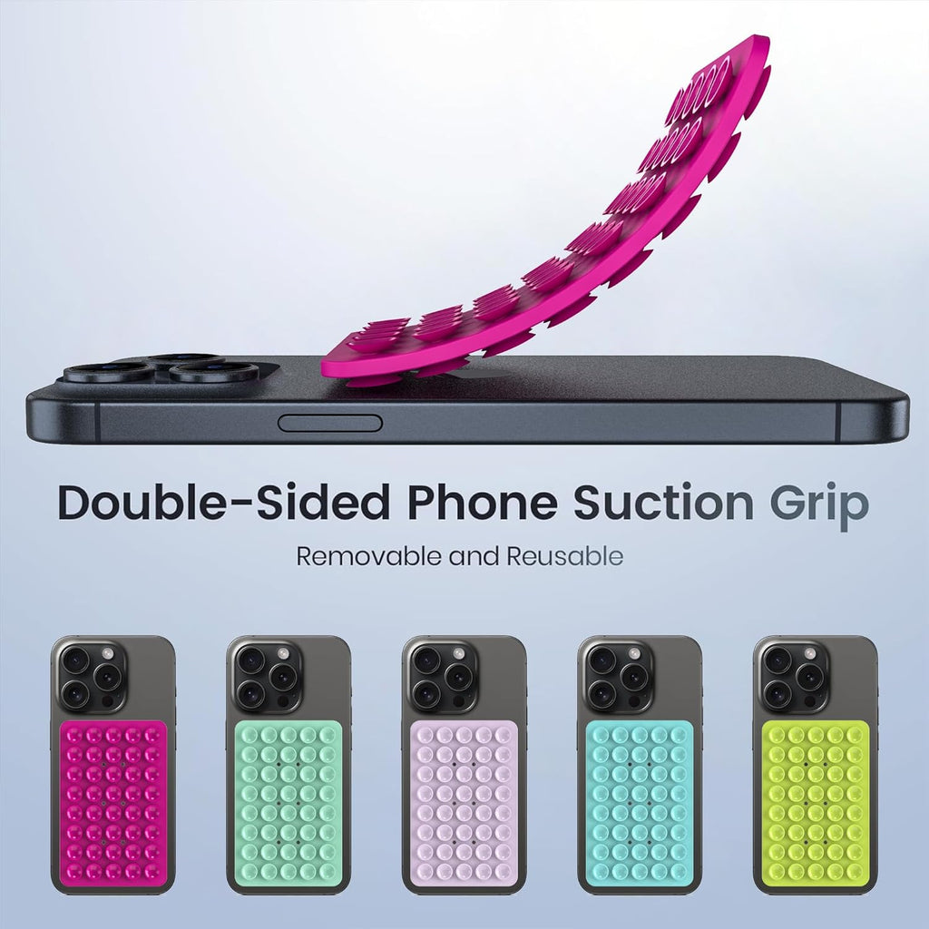 2PACK Silicone Double Sided Suction Phone Case Mount, Detachable Hands Free & Strong Grip Holder for Selfies & Videos, Compatible iPhone Android (Rose Red, 2Pack 40 Suction Cups)