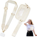 kullder Save Girls Phone Lanyard with Wallet, 2 Pcs-Clip & Go Phone Strap Crossbody with Zippered Pouch & Wrist Lanyard-1 Pad, Universal Cellphone Strap Adjustable Neck Crossbody for Women (Beige)