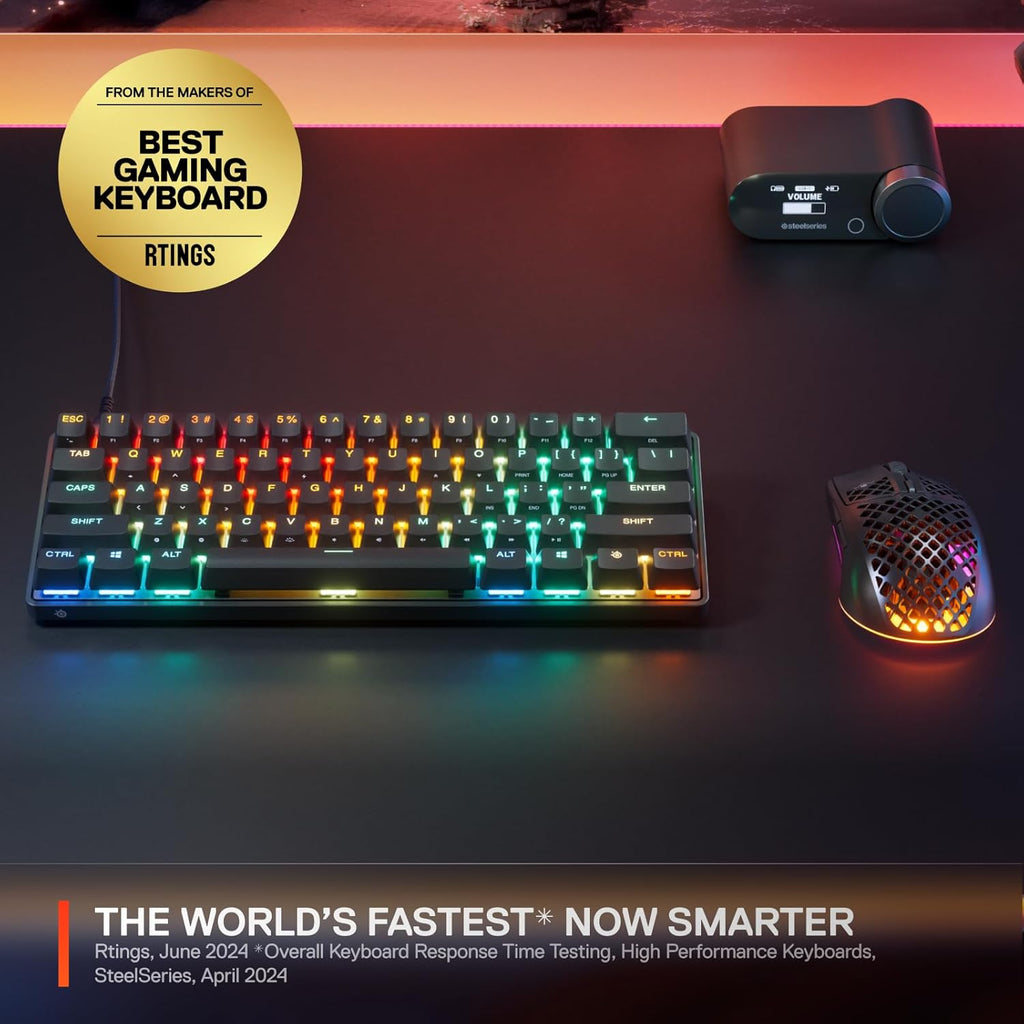 SteelSeries Apex Pro Mini Gen 3 OmniPoint 3.0 HyperMagnetic Switches — Adjustable Actuation — Rapid Trigger — Game-Ready Presets — Protection Mode — Rapid Tap/SOCD — RGB — PBT Keycaps — USB-C