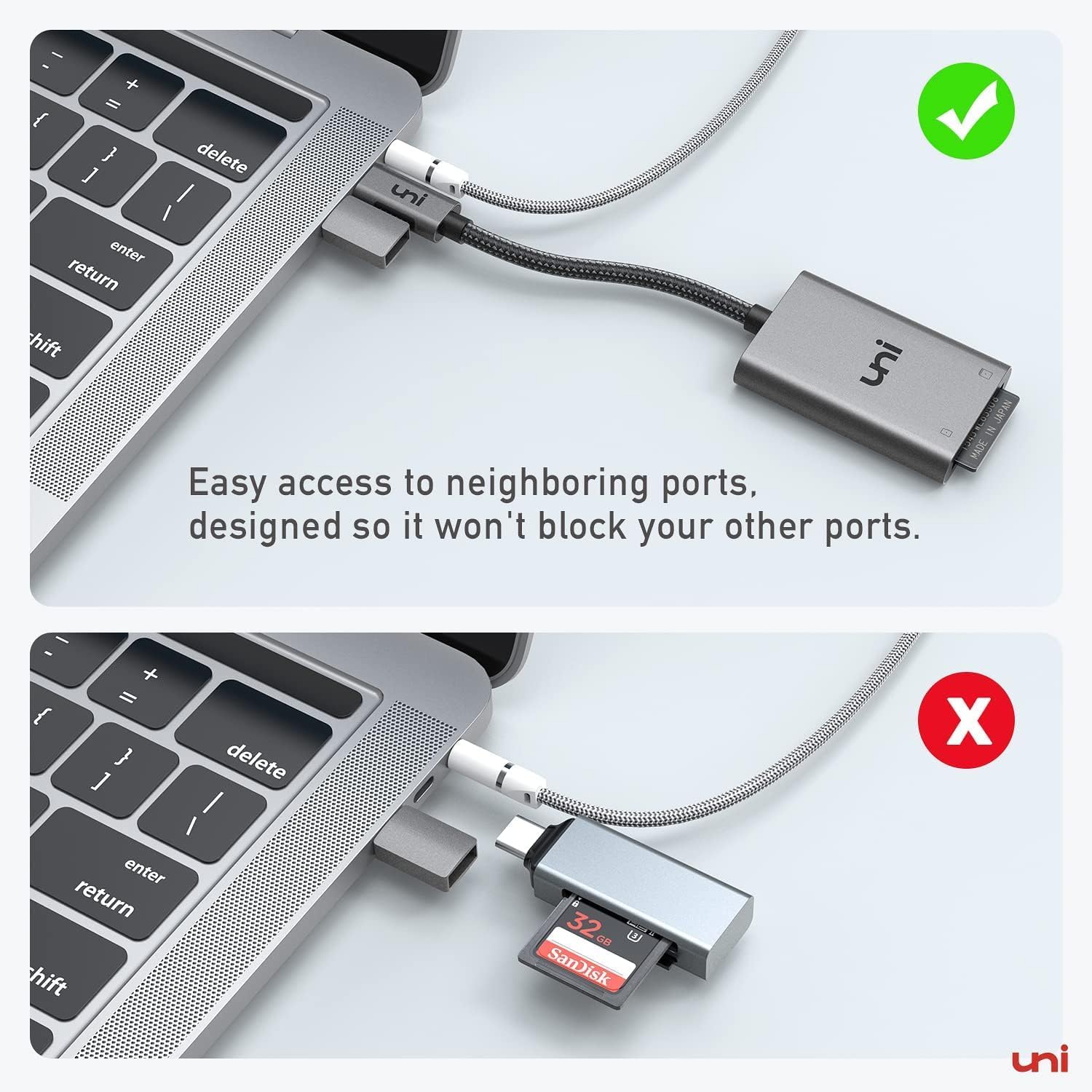 uni USB C SD Card Reader, Sturdy Micro SD Card Adapter (Durable Nylon, No Block), High-Speed USB Type C Camera Memory Card Reader OTG Compatible with Android Galaxy S24, USB-C Tablet, MacBook Pro/Air