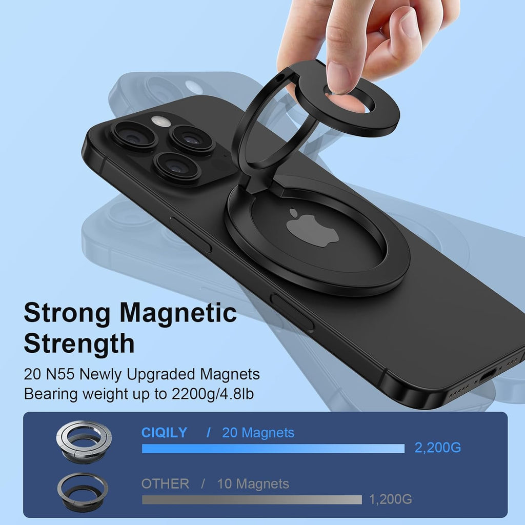 Magnetic Phone Ring Holder for MagSafe Gym Phone Grip Stand Finger Ring Kickstand Dual-Sided Magnetic Pop Socket for iPhone 16 Pro Max 16e 15 14 13 12 Pro Max,Samsung,Compatible for Wireless Car Mount