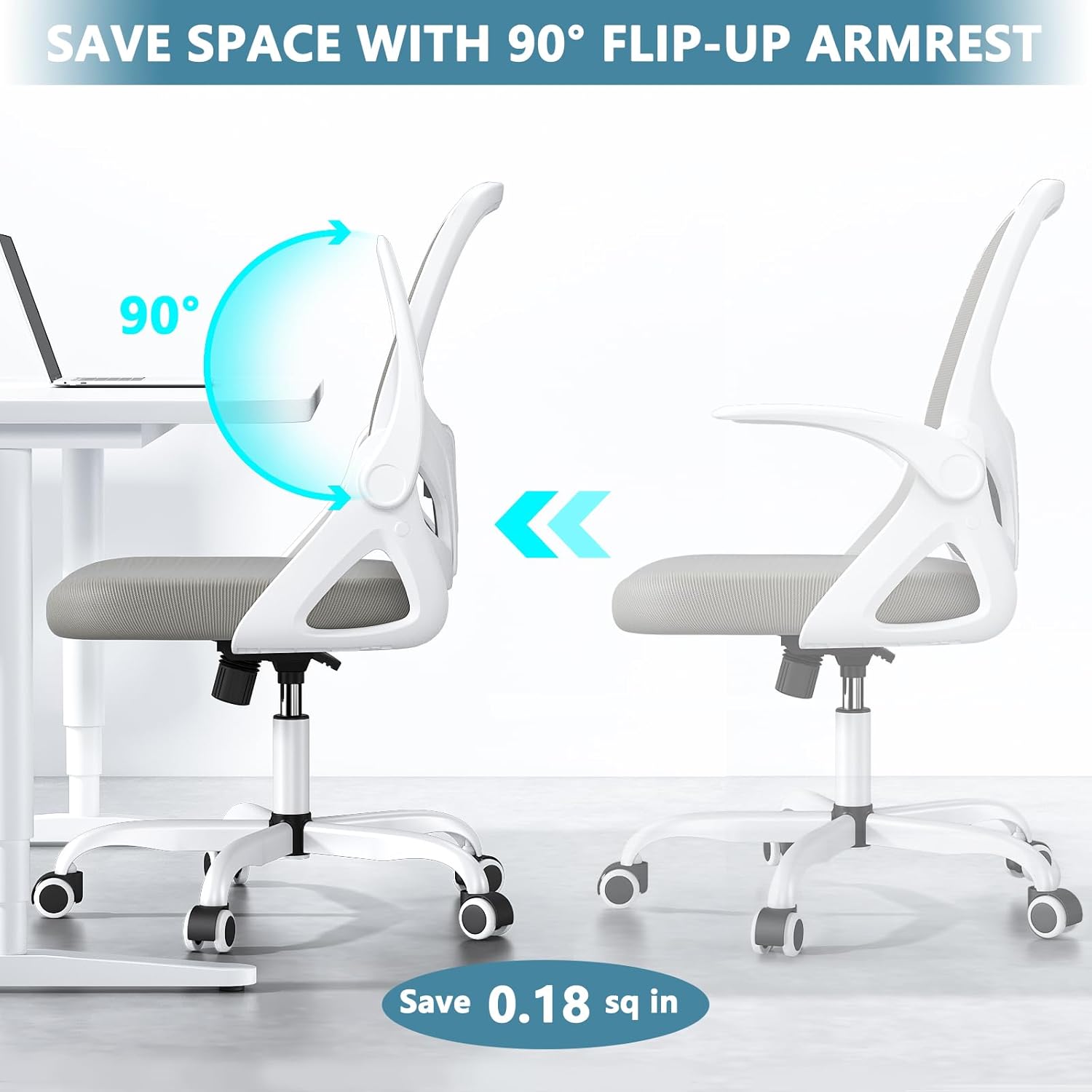 Home Desk Chair with Back Supportive Lumbar Support, Breathable Double Mesh Cushion Home Desk Office Chair with Flip up Arms, Modern Ergonomic Home Office Chair for Work(Gray)