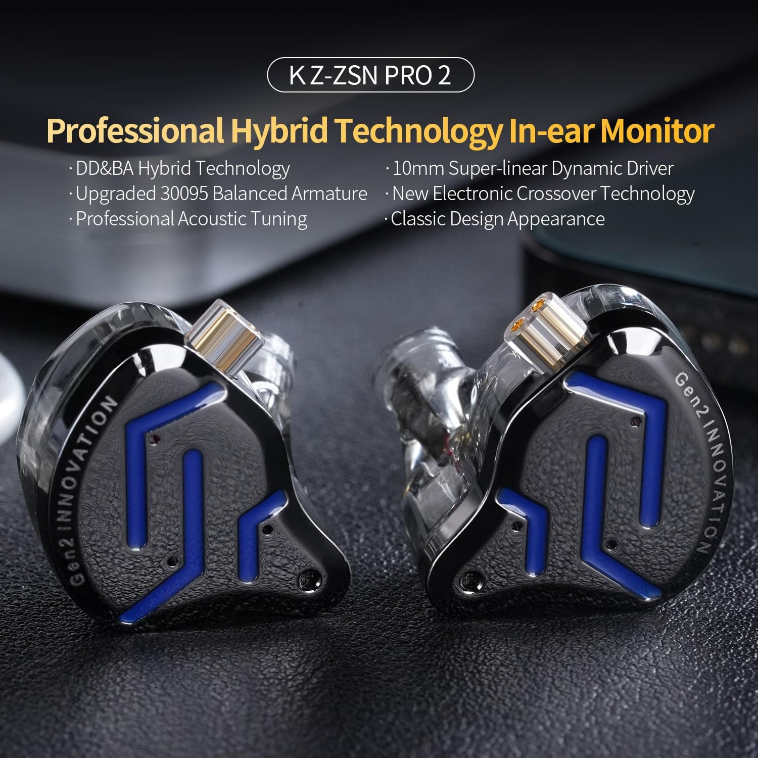 KZ ZSN Pro 2 in-Ear Monitors Headphones Metal Earphones 1BA+1DD Hybrid Technology HiFi Bass Clear Sound IEMs Noise Cancellation Earbuds Wired for Musicians Singer Audiophile(Black,No Mic)