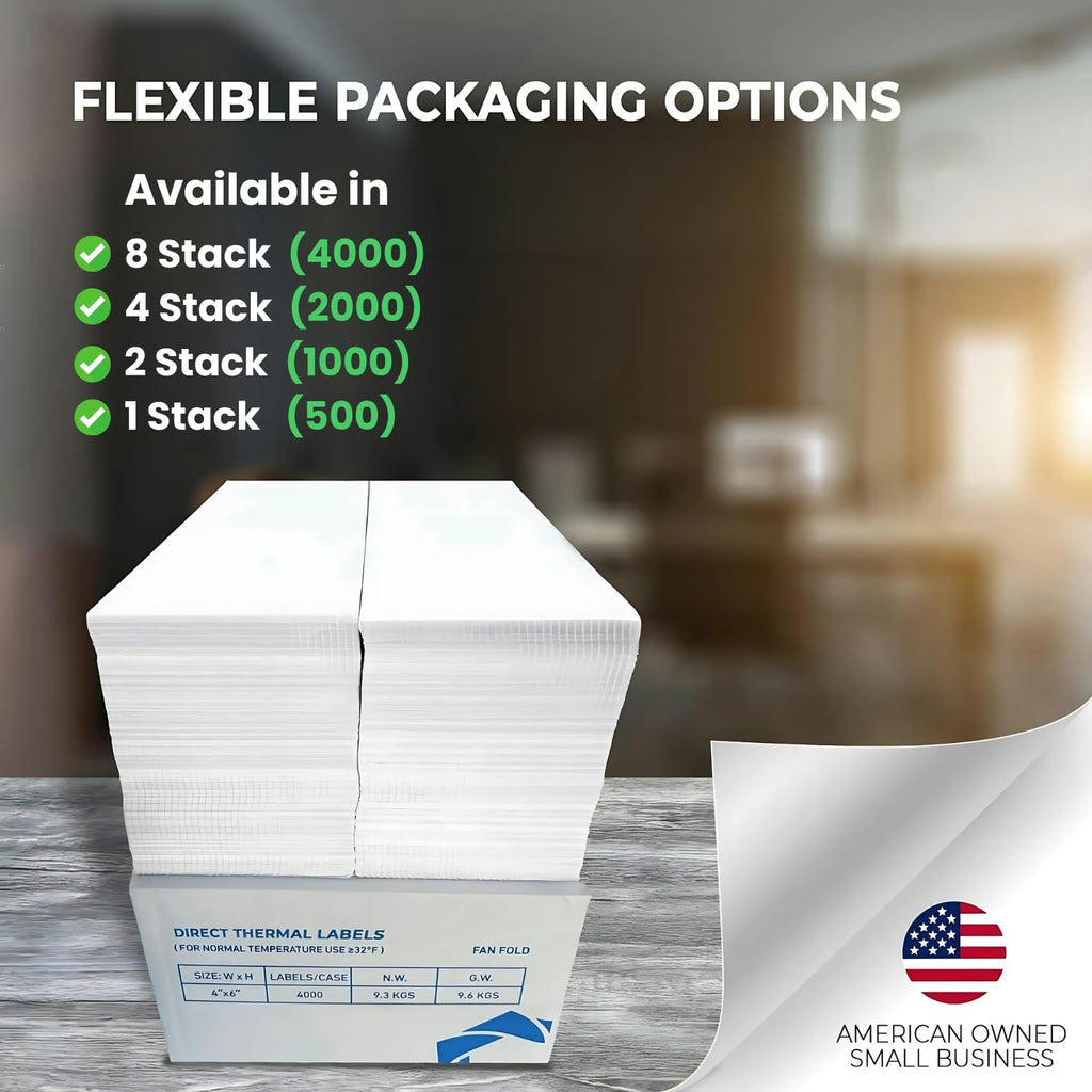 Rockin Rolls Direct Thermal Shipping Labels (Total of 1000) 2 Packs of 500-4x6 Thermal Labels Fanfold, Thick, Commercial Grade, Waterproof Mailing & Address Labels, Perforated & Strong Adhesive