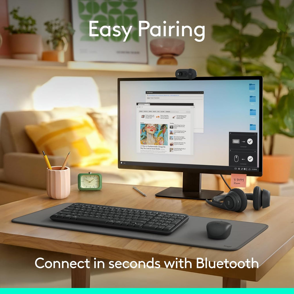 Logitech MK250 Bluetooth Wireless Mouse and Keyboard Combo: Fast & Easy Connectivity, Compact Wireless Keyboard, Ambidextrous Mouse, Durable Build - Windows/MacOS - Graphite