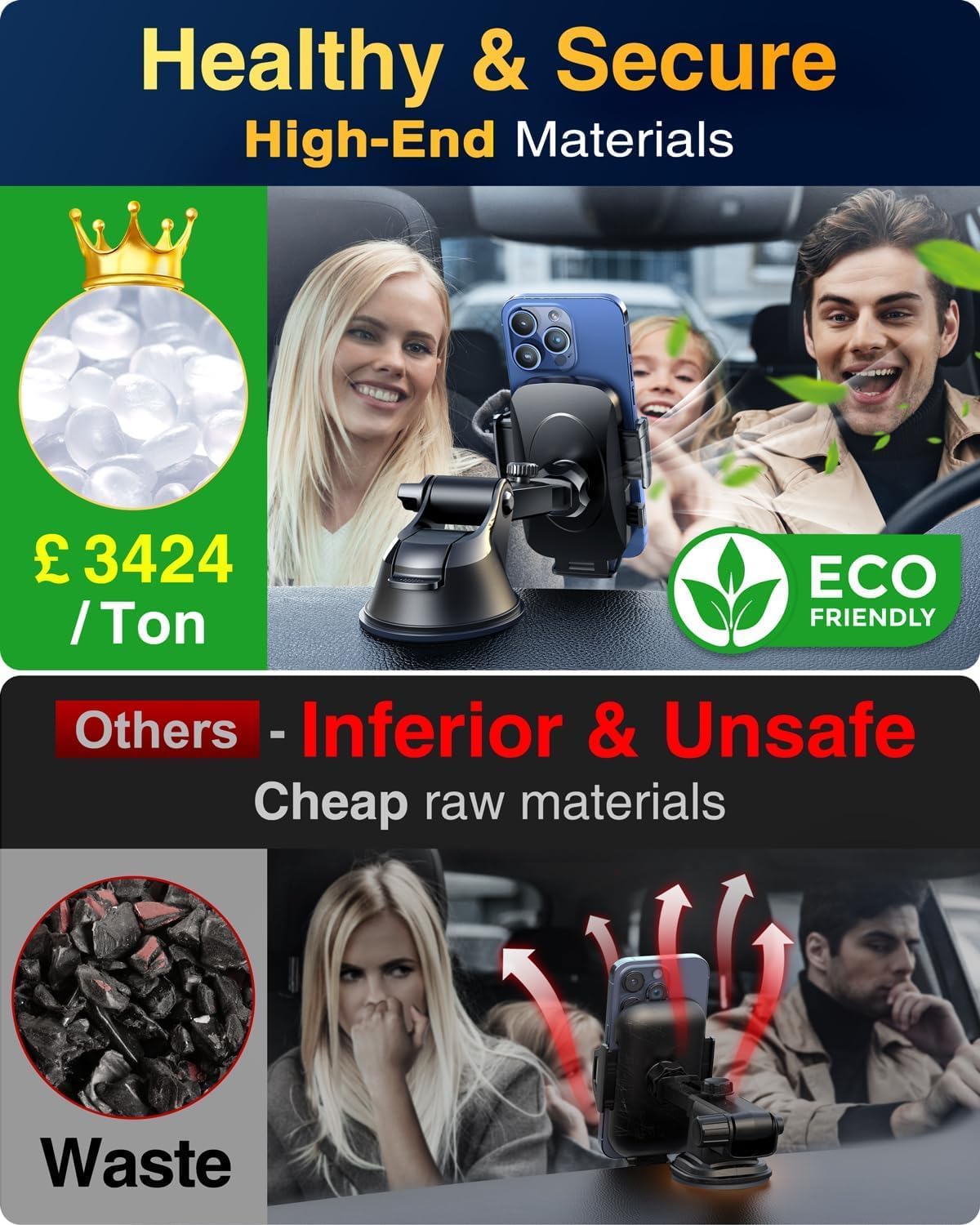 【2025 Military-Grade】Phone Holders for Your Car【Upgraded 90+LBS Strongest Suction & Clip】Cell Phone Mount Dashboard Windshield Vent Truck Automobile Cradle for iPhone 16 Pro Max 15 14 13 Android,Black