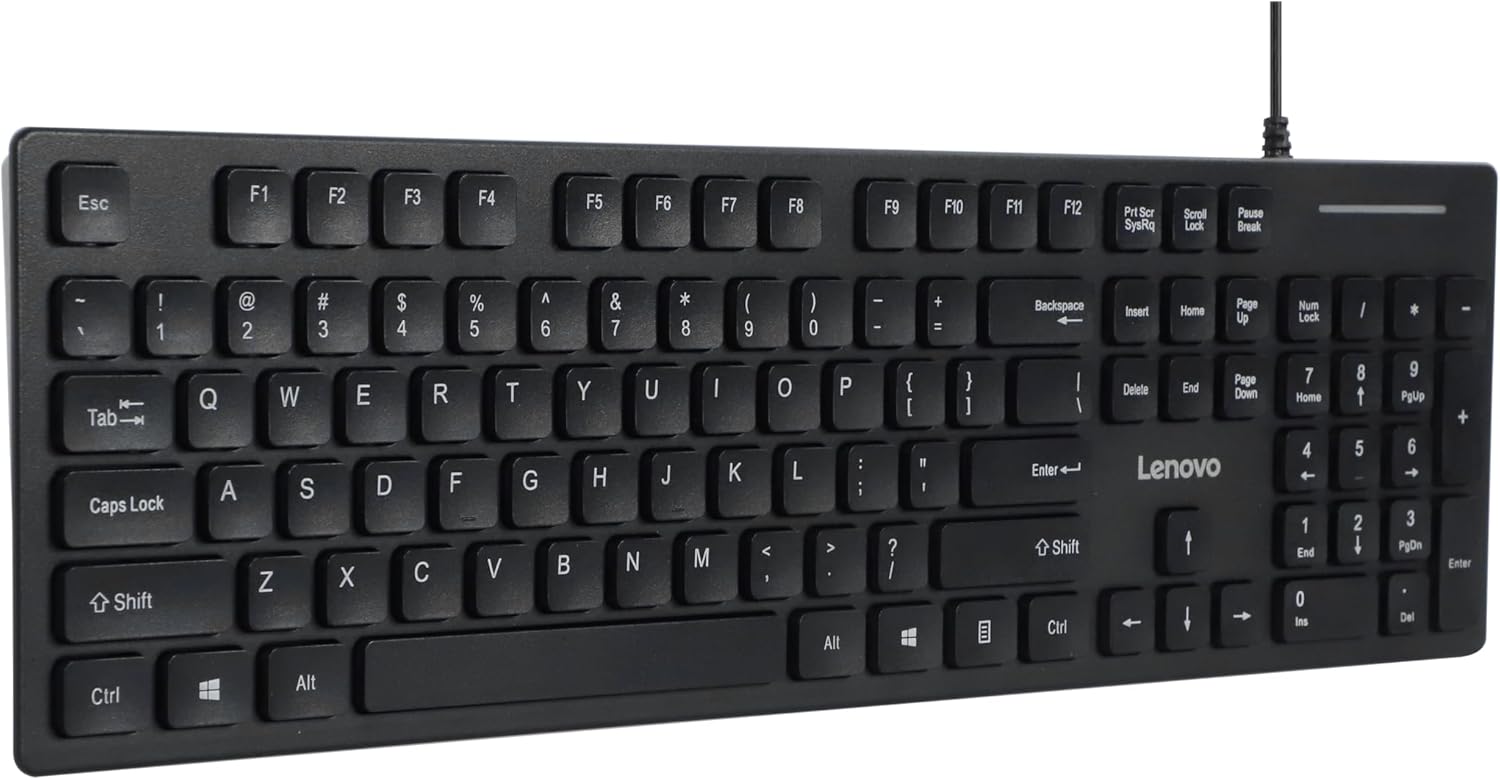 Lenovo 305 Wired USB-C Keyboard with Numeric Keypad, Full Size Keyboard, Slim Design, Black, USB-C Connectivity, Dedicated Function & AI Keys, for Gaming PC, Laptop, Desktop, Tablet, Home Office