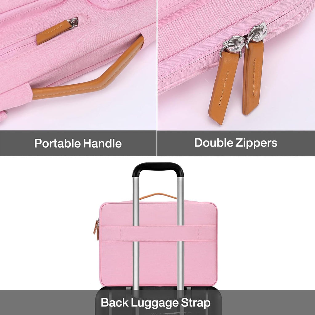 MOSISO 360 Protective Laptop Case 13.3 inch, 13-13.3 inch Laptop Sleeve Compatible with MacBook Air/Pro 13 / Pro 14,HP Dell Acer ASUS,Side Open Carrying Case with 4 Zipper Pockets&Handle, Pink