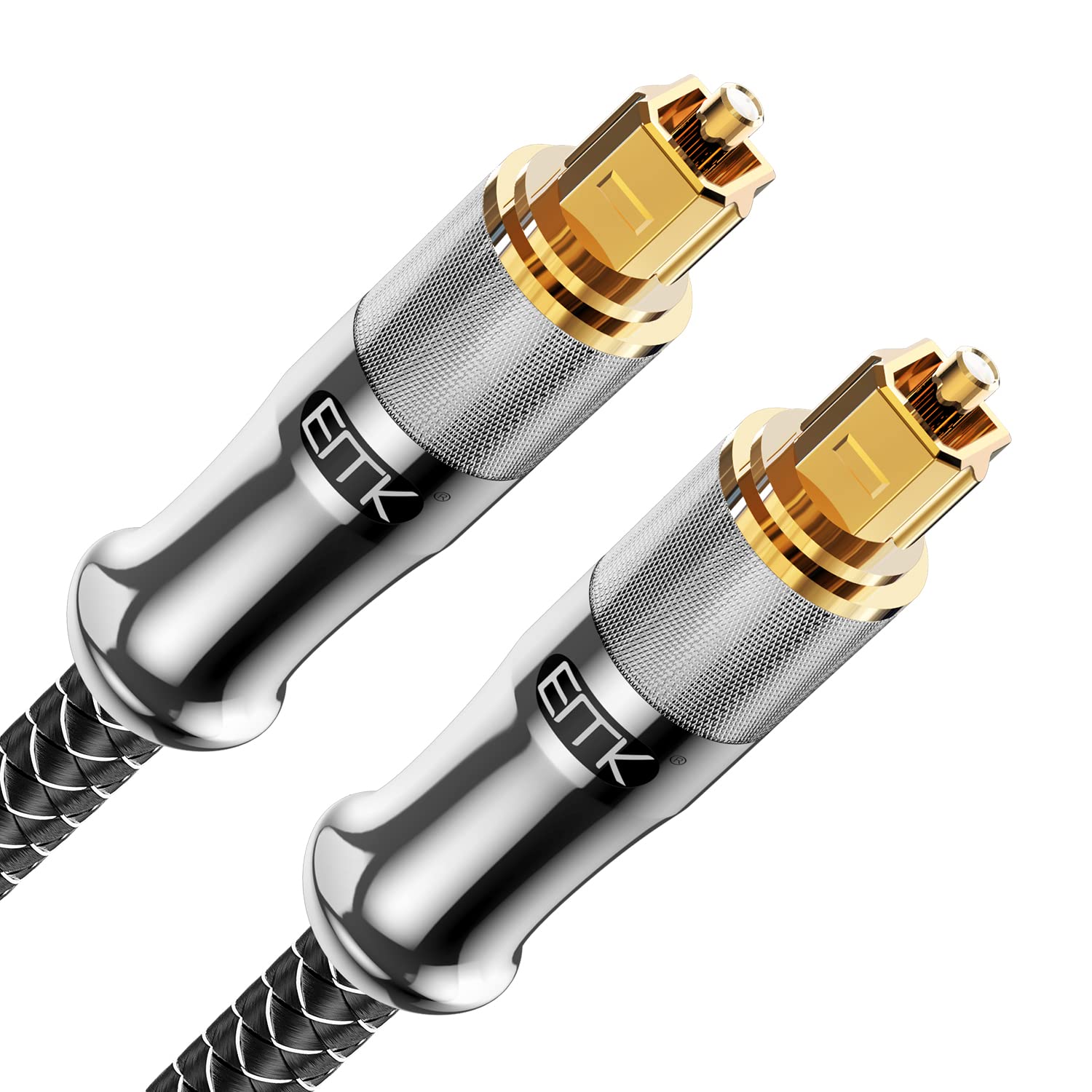 EMK 24K Gold-Plated Optical Audio Cable [15ft/5M] - Digital Toslink SPDIF Cable Compatible with Soundbar to TV, Home Theater - High-Speed Fiber Optic Cable (Silver)
