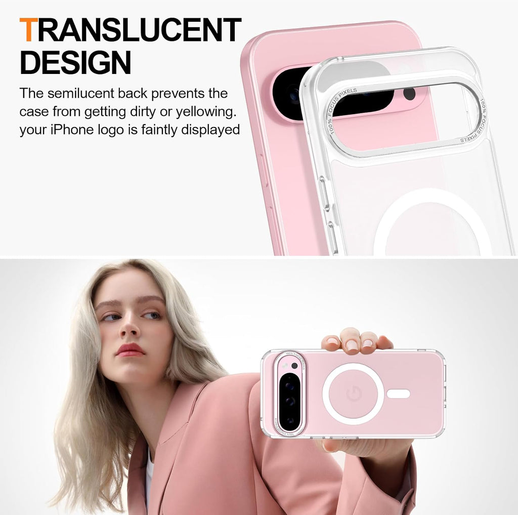 Magnetic for Google Pixel 9 Pro XL Case, [Military Grade Drop Protection] [Compatible with MagSafe] Shockproof Slim Translucent Matte Anti-Slip for Women Girls Men Case, Clear
