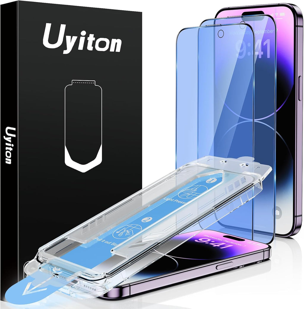 Uyiton Anti-Blue Light for iPhone 14 Pro Max Screen Protector - Unbreak-Glass Full Coverage Case Friendly Scratch Resistance 9H Tempered Glass Screen Protector for iPhone 14 Pro Max, 2 Pack