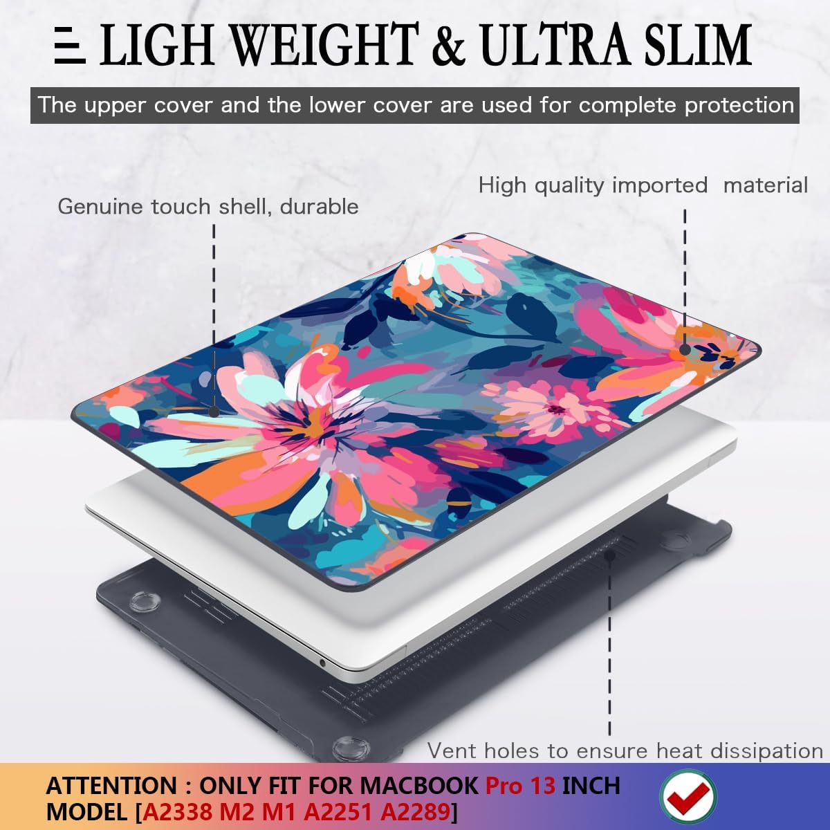 CISSOOK Compatible with MacBook Pro 13 inch Case 2025-2016 Release M2 M1 Chip A2338 A2251 A2289 with Touch Bar, Plastic Hard Shell Case &Keyboard Cover& Screen Protector, Muti-Color Painting