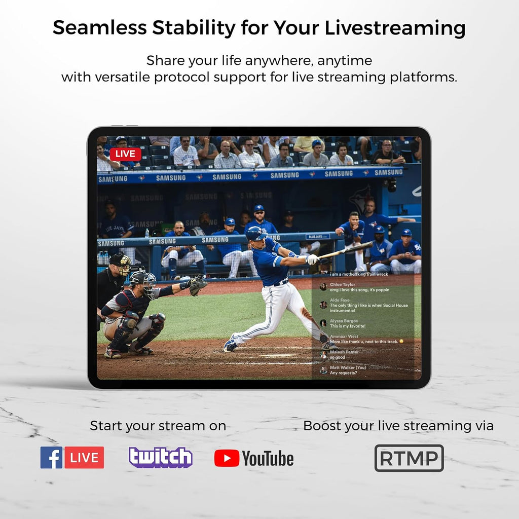 VM33 Gen 2 2K Wireless Streaming Camera with 40X Zoom, App Control, 6H Battery, RTMP & NDI Protocol, 8 Noise Canceling Mics/External Mic Input, Multi-cam, Stream on Facebook/YouTube/Twitch