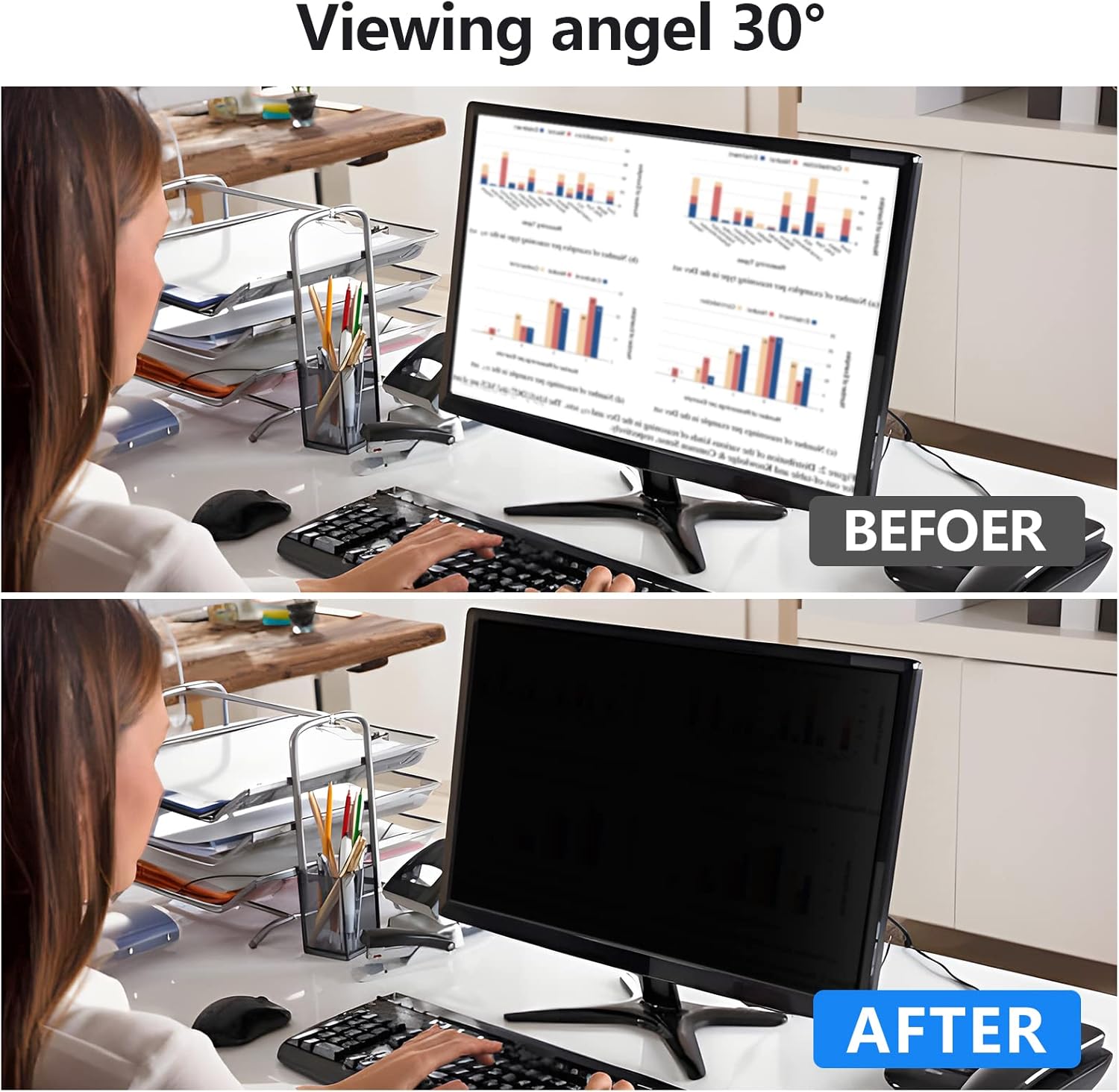 [2 Pack] 23.8 Inch Computer Privacy Screen Protector for 16:9 Widescreen Monitors-Anti-Glare & Blue Light Filter,Anti-Spy Film,Reduces Eye Strain (Fits Most Desktop Screens)