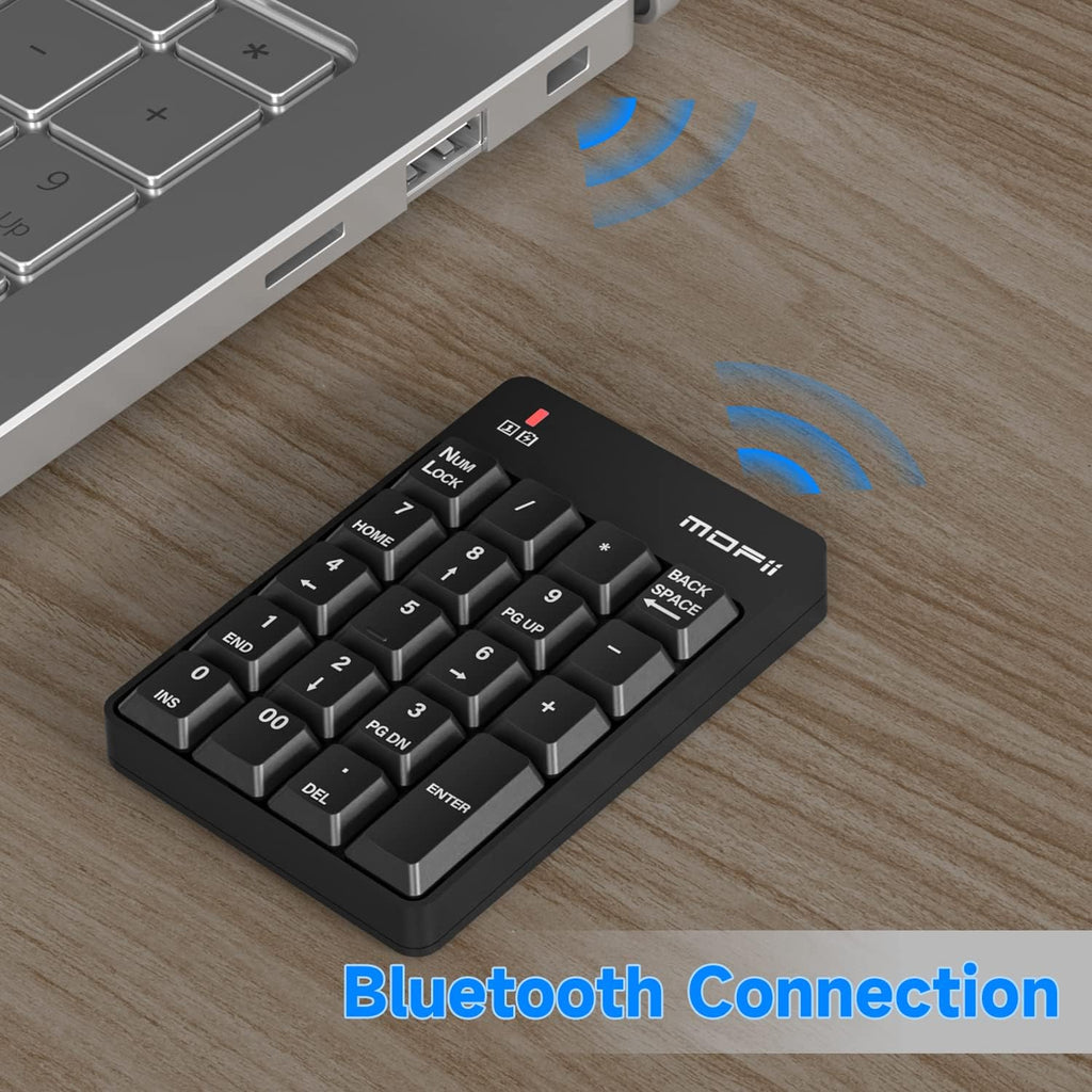MOFII Bluetooth 5.1 Number Pad Wireless Numeric Keypad Silent 19 Keys USB Keypads, Portable Financial Accounting Numpad 10 Key for Laptop/Notebook/Surface Pro/PC - Black