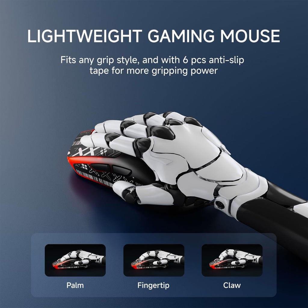EWEADN X23Pro Wireless Gaming Mouse, 2.4G/BT5.0/USB-C Esports Gaming Mouse, 49g Lightweight Mouse Gaming, 12000 DPI Wireless Mouse with 6 Programmable Buttons, for Laptop/PC/Mac, Black-red