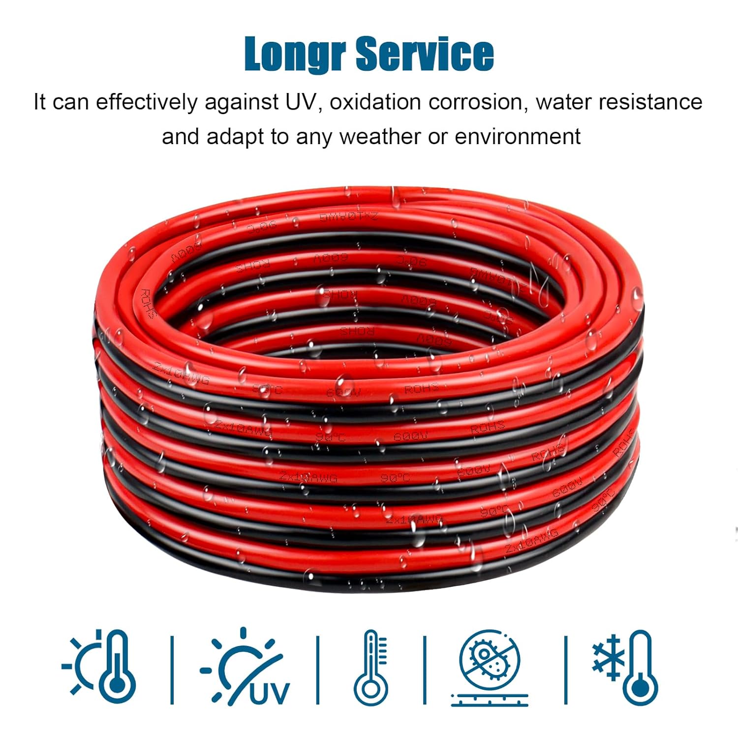 10 Gauge Wire 2 Conductors Copper Wire, 10 AWG Battery Cable Oxygen Free Copper Wire for Solar Panel, Automotive, Trailer, RV and Speaker (10 Gauge 30FT)