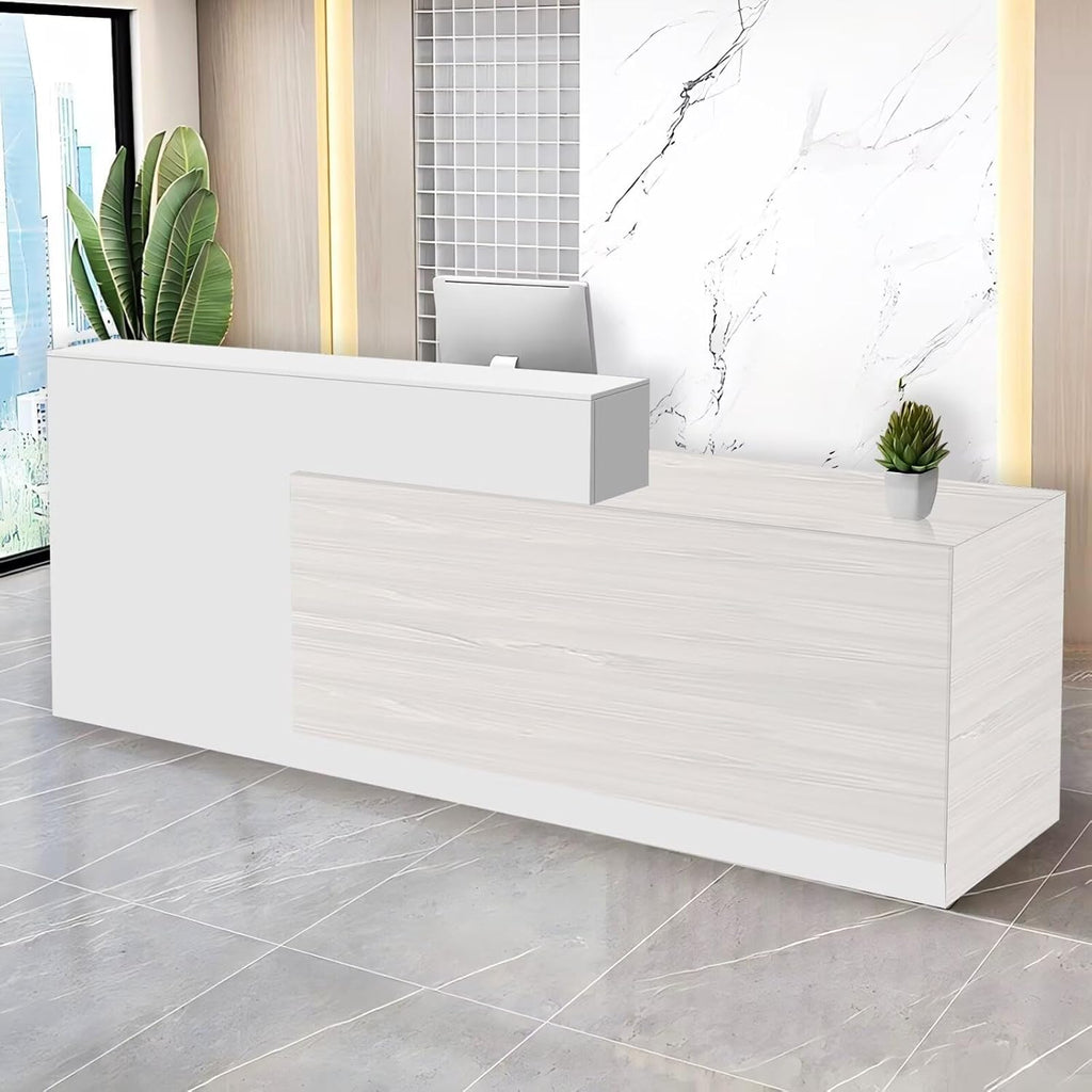 Reception Desk with Counter Modern Checkout Counter with Lockable Drawer Keyboard Tray Receptionist Desk for Office Salon Reception Table R Right 71inch/180cm